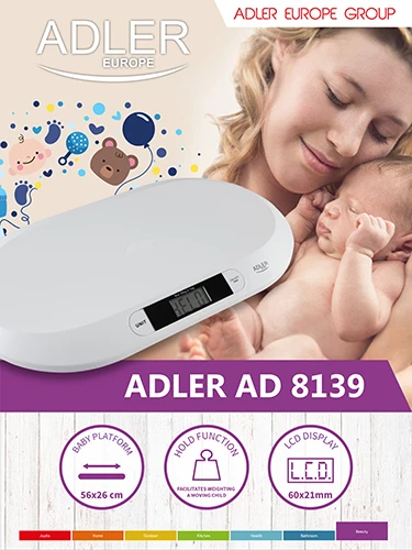 Virtuvinės svarstyklės Adler | Adler AD 8139 | Maksimalus svoris (talpa) 20 kg | Tikslumas 10 g | Baltas