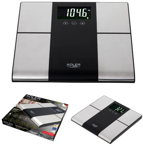 Virtuvinės svarstyklės Adler | Vonios svarstyklės su analizatoriumi | AD 8165 | Didžiausias svoris (keliamoji galia) 225 kg | Tikslumas 100 g | Kūno masės indekso (KMI) matas