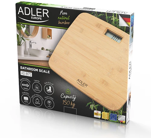 Adler | Bambuko svarstyklės vonios kambariui | AD 8173 | Didžiausias svoris (keliamoji galia) 150 kg | Tikslumas 100 g
