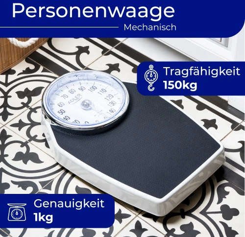 Virtuvinės svarstyklės Adler | Mechaninės vonios svarstyklės | AD 8177 | Didžiausias svoris (keliamoji galia) 150 kg | Tikslumas 1000 g | Juodas