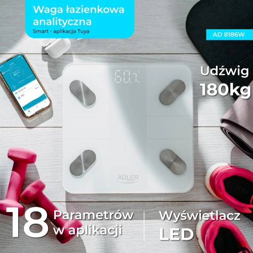 Virtuvinės svarstyklės Smart waga vonios ADLER AD 8186w
