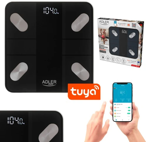 Virtuvinės svarstyklės Adler | Išmaniosios vonios svarstyklės | AD 8186b | Maksimalus svoris (keliamoji galia) 180 kg | Tikslumas 100 g | Kūno masės indekso (KMI) matavimas |