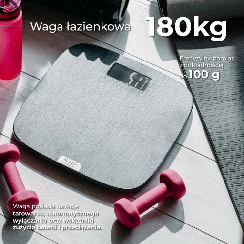 Virtuvinės svarstyklės Adler vonios svarstyklės | AD 8192 | Didžiausias svoris (keliamoji galia) 180 kg | Tikslumas 100 g | Pilkas
