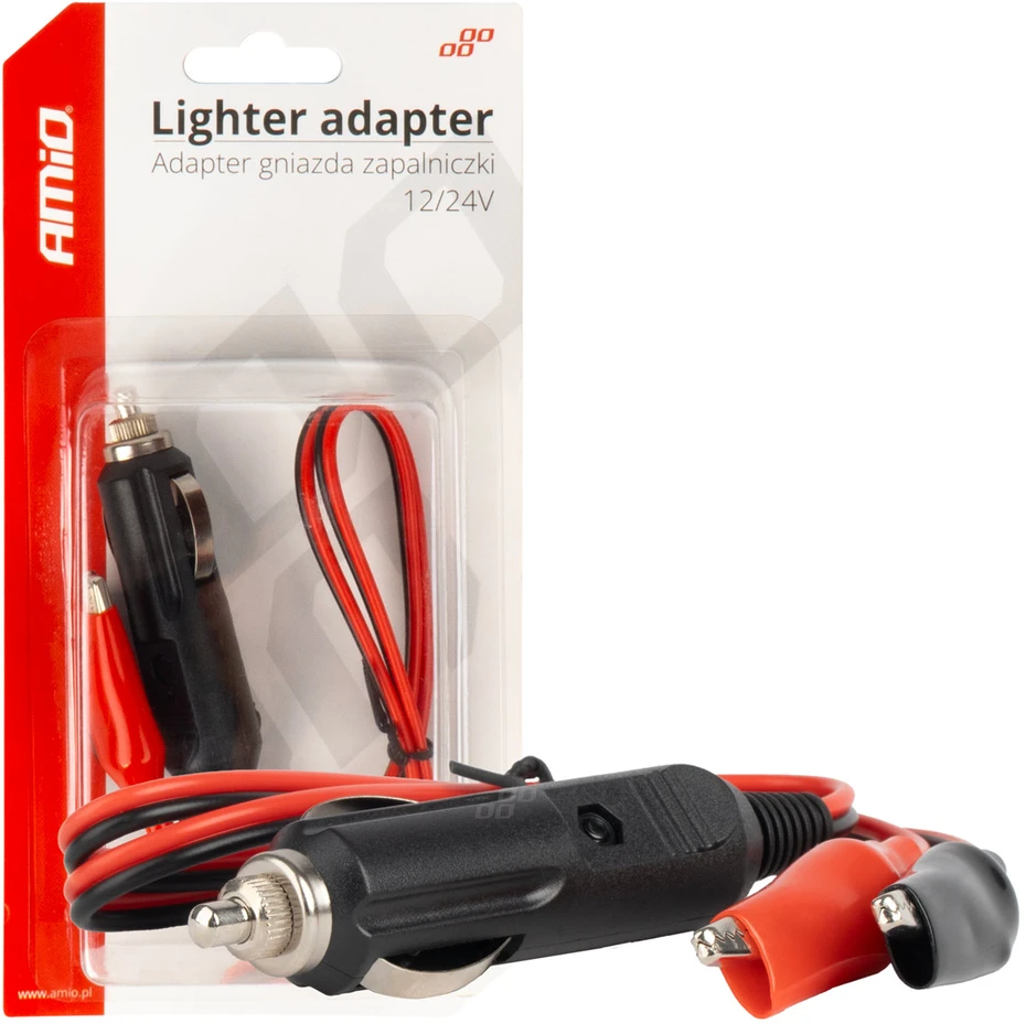 Automobilio maitinimo lizdo adapteris su „krokodilo“ gnybtu 12/24V, 60 cm, AMIO-03802
