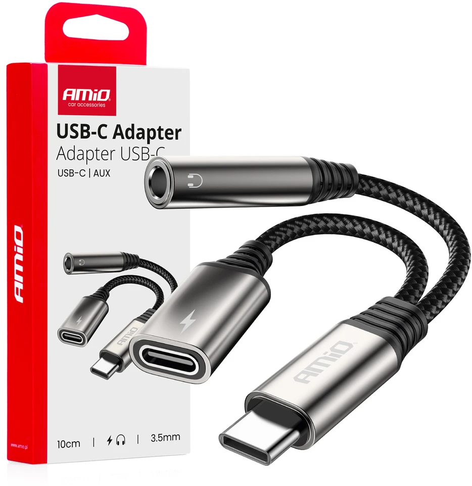 USB-C į USB-C + 3,5 mm Mini Jack (mot.) adapteris 10 cm AMIO-04295