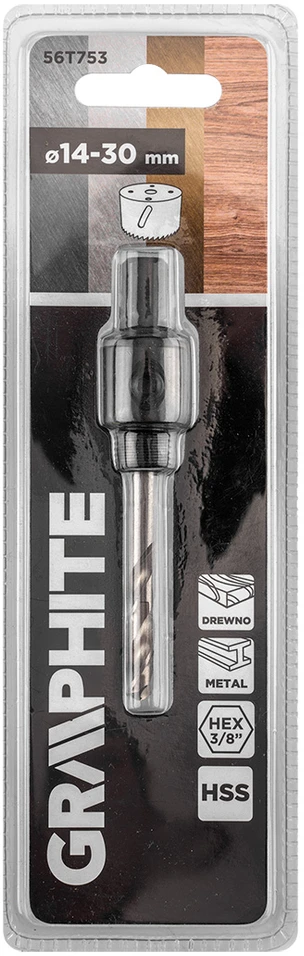 Graphite Adapteris su centravimo grąžtu bimetaliniams skylių pjūklams 14-30 mm, šešiakampis