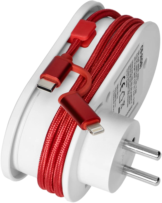 Orno Adapteris su USB įkrovikliu ir įkrovimo laidu (C tipo + „Lightning“), 1x2P+Z Schuko, 2xUSB (A+C tipo), maks. 3,4 A