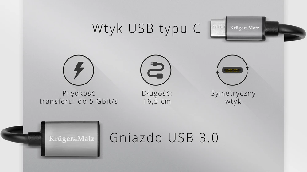 Kruger & Matz Basic adapteris USB 3.0 - USB-C 16,5 cm