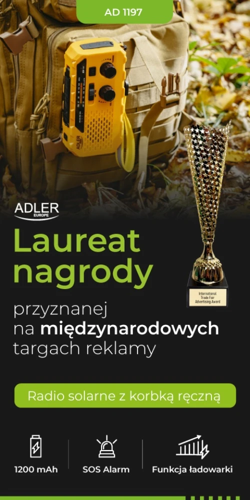 Adler saulės radijas su rankine sukimosi rankenėle