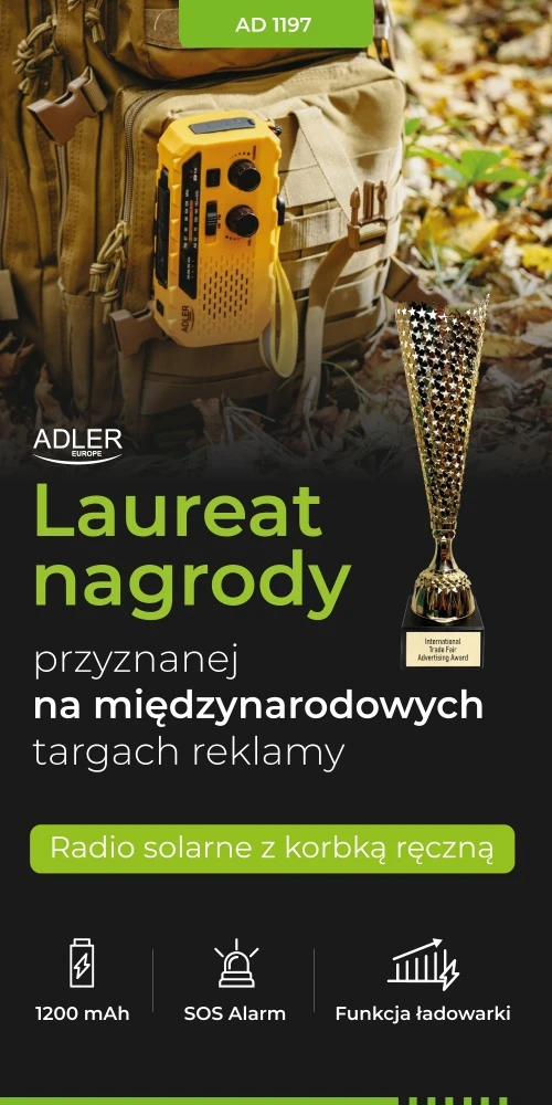 Adler saulės radijas su rankine sukimosi rankenėle