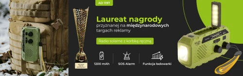 Adler AD 1197 žalias saulės energija varomas radijas su rankiniu švaistikliu