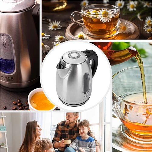 Adler | Virdulys | AD 1223 | Standard | 2200 W | 1.7 L | Nerūdijantis plienas | 360° rotational base | Nerūdijantis plienas