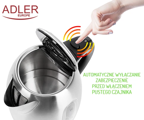 Adler | Virdulys | AD 1223 | Standard | 2200 W | 1.7 L | Nerūdijantis plienas | 360° rotational base | Nerūdijantis plienas