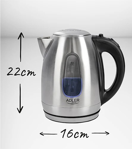 Adler | Virdulys | AD 1223 | Standard | 2200 W | 1.7 L | Nerūdijantis plienas | 360° rotational base | Nerūdijantis plienas