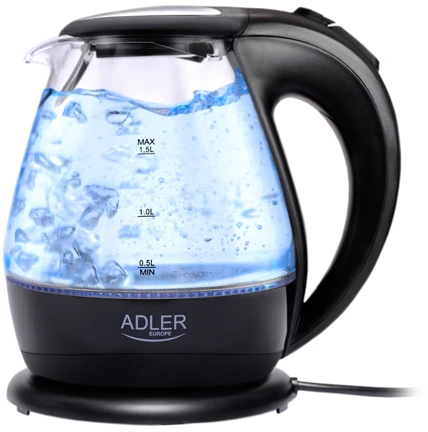 Adler | Virdulys | AD 1224 | Standard | 2000 W | 1.5 L | Glass | 360° rotational base | Juodas
