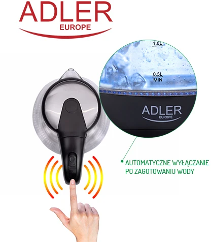 Adler | Virdulys | AD 1224 | Standard | 2000 W | 1.5 L | Glass | 360° rotational base | Juodas