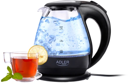 Adler | Virdulys | AD 1224 | Standard | 2000 W | 1.5 L | Glass | 360° rotational base | Juodas
