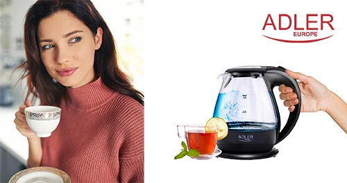 Adler | Virdulys | AD 1224 | Standard | 2000 W | 1.5 L | Glass | 360° rotational base | Juodas
