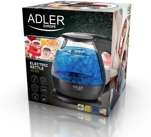Adler | Virdulys | AD 1224 | Standard | 2000 W | 1.5 L | Glass | 360° rotational base | Juodas