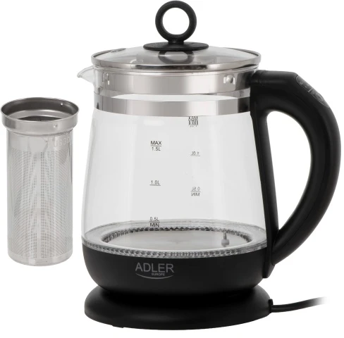 Adler | Virdulys | AD 1299 | Electric | 2200 W | 1.5 L | Glass | 360° rotational base | Juodas