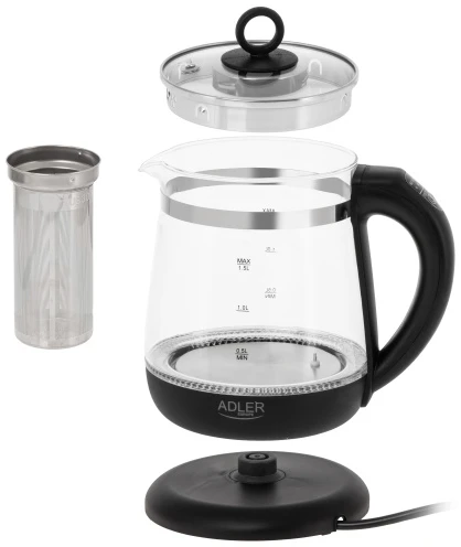Adler | Virdulys | AD 1299 | Electric | 2200 W | 1.5 L | Glass | 360° rotational base | Juodas