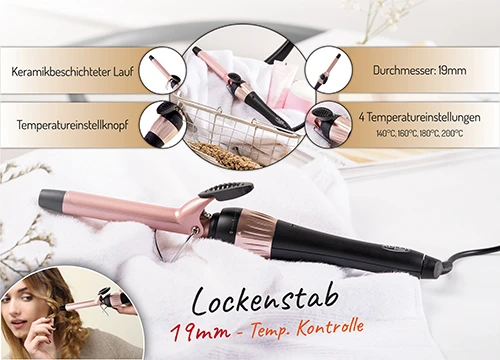 Adler | Curling Iron | AD 2116 | Ceramic heating system | Barrel diameter 19 mm | Temperature (max) 200 °C | 36 W | Juodas/Rožinė
