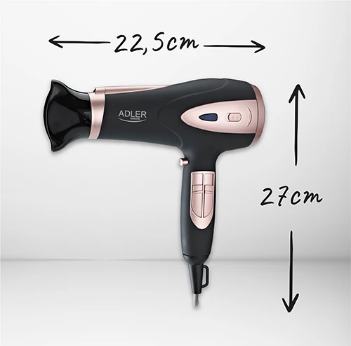 Adler AD 2248b ION plaukų džiovintuvas - 2200W + difuzorius, juodos/rožinės spalvos