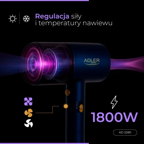 Adler Plaukų džiovintuvas | AD 2280 | 1800 W | Number of temperature settings 3 | Mėlyna/Gold