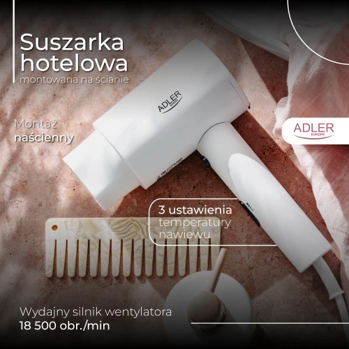 Adler AD 2285 balta viešbučio džiovintuvas, montuojamas ant sienos