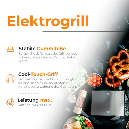 Adler Electric grill | AD 3068 | Electric Grilis | 750 W | Juodas