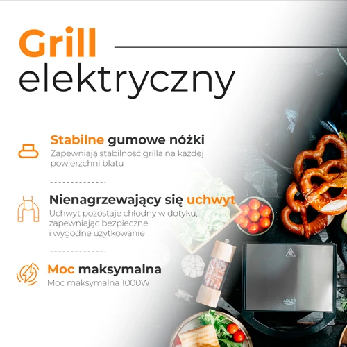 Adler Electric grill | AD 3068 | Electric Grilis | 750 W | Juodas