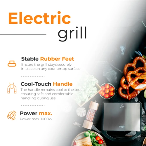 Adler Electric grill | AD 3068 | Electric Grilis | 750 W | Juodas