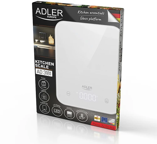 Virtuvinės svarstyklės Adler virtuvės svarstyklės | AD 3181w | Graduacija 1 g | Ekrano tipo LED | Baltas