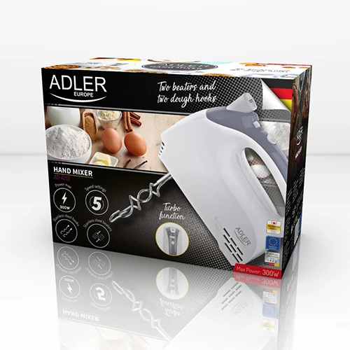 Plakiklis Adler AD 4201 g Baltas, Hand mixer, 300 W, Greičių skaičius 5, Shaft material Nerūdijantis plienas,