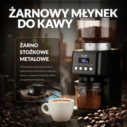 Kavamalė Adler Burr kavos malūnėlis | 4300 AD | 180 W | Kavos pupelių talpa 300g | Juodas