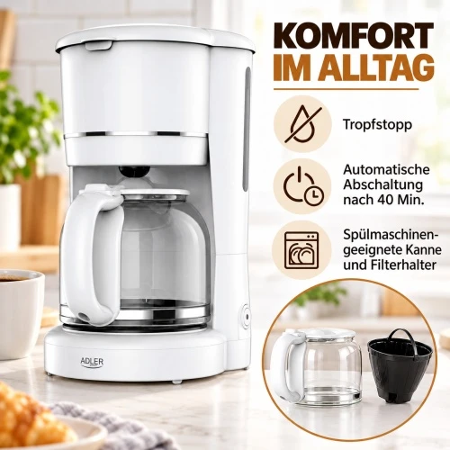 Kavamalė Adler AD 4383w Lašėjimo for ground kavos 1.5 L baltas