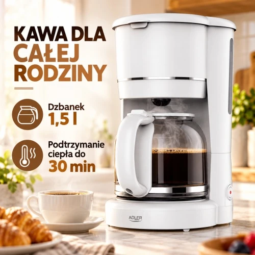 Kavamalė Adler AD 4383w Lašėjimo for ground kavos 1.5 L baltas