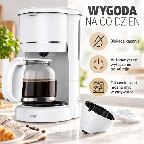 Kavamalė Adler AD 4383w Lašėjimo for ground kavos 1.5 L baltas