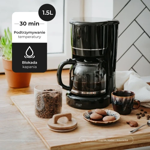 Kavamalė Adler AD 4383b Lašėjimo for ground kavos 1.5 L Juodas