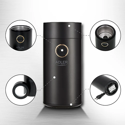 Kavamalė Adler | Kavos malūnas | AD 4446bg | 150 W | Kavos pupelių talpa 75 g | Juodas