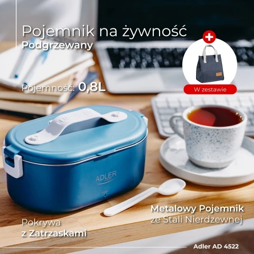 Elektra šildomas maisto indelis su termo krepšiu Adler AD 4522, mėlynas