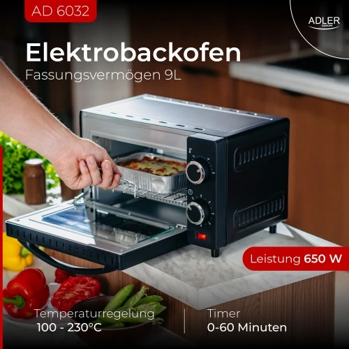 Elektrinė krosnelė Elektrinė orkaitė Adler AD-6032 9 L