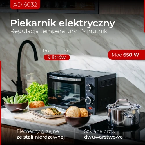 Elektrinė krosnelė Elektrinė orkaitė Adler AD-6032 9 L