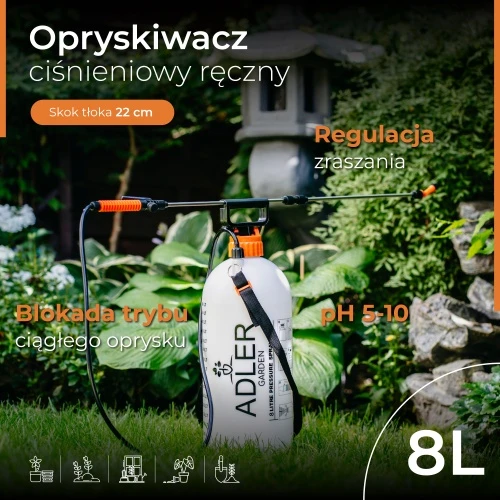 Adler AD 6809 Rankinis slėginis purkštuvas | 8 l | 125 cm žarna