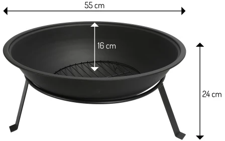 Adler AD 6818 Lauko židinys 55 cm su grotelėmis, plieno židinys malkoms ir briketams, atsparumas iki 500°C,