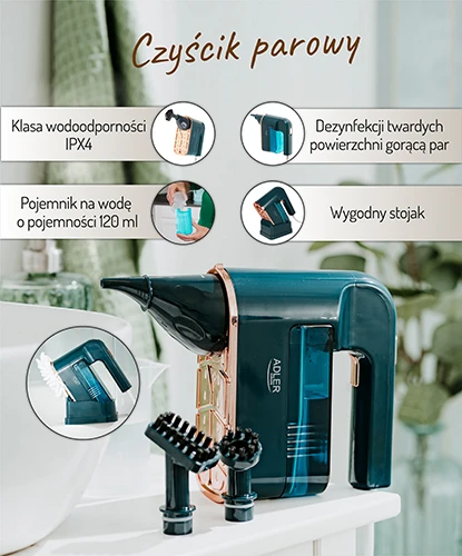 Adler | Garinis valytuvas | AD 7050 | Power 1200 W | Steam pressure 3.5 bar | Vanduo tank capacity 0.12 L | Žalias/Mėlyna
