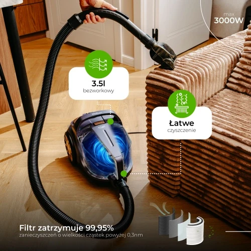 „Adler Cyclone“ dulkių siurblys | AD 7076 | Be maišelio | Galia 3000 W | Dulkių talpa 3,5 l | Violetinis