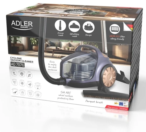 „Adler Cyclone“ dulkių siurblys | AD 7076 | Be maišelio | Galia 3000 W | Dulkių talpa 3,5 l | Violetinis