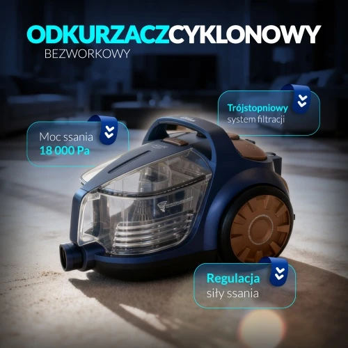 „Adler Cyclone“ dulkių siurblys | AD 7076 | Be maišelio | Galia 3000 W | Dulkių talpa 3,5 l | Violetinis