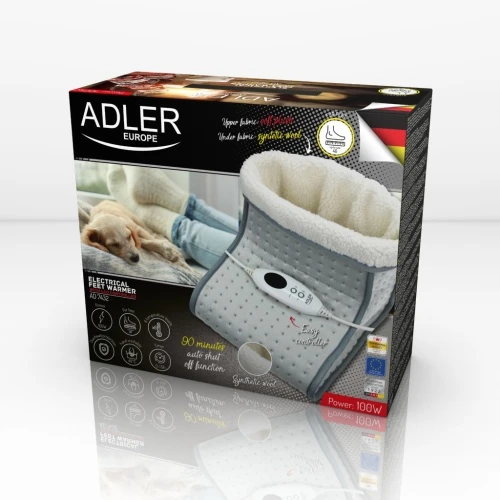Adler | Pėdų šildytuvas su LCD valdikliu | AD 7432 | Šildymo lygių skaičius 4 | Asmenų skaičius 1 | Skalbiamas | Nuotolinio valdymo pultas | Išorinis audinys: minkštas pliušas ir kempinė. Vidinis audinys: nuimamas sintetinės vilnos pamušalas | 140 W | Pilkas